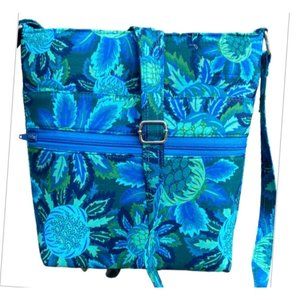 Custom handmade crossbody handbag/teal blue floral print/ 12x12x3